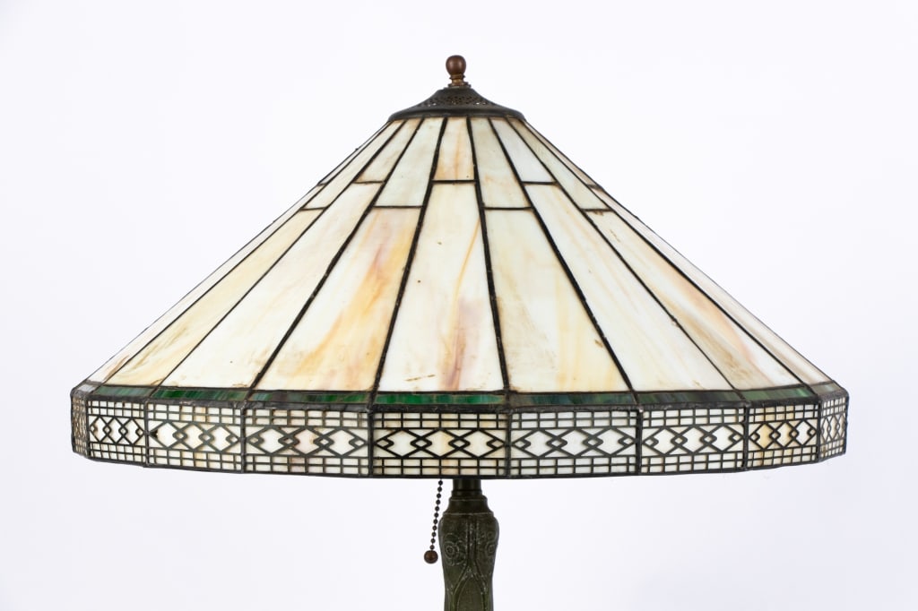 TWO TIFFANY STYLE METAL BASE TABLE LAMPS - 8