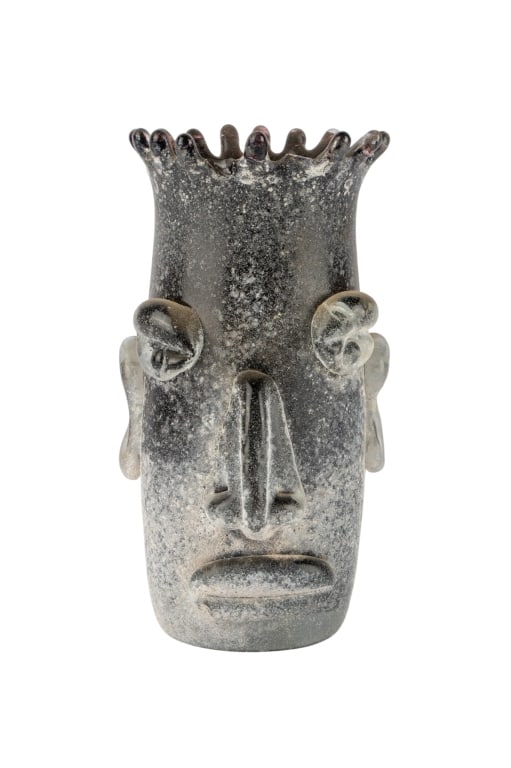 ALFREDO BARBINI STYLE SCAVO MURANO SCULPTURAL HEAD: Alfredo Barbini Style Scavo Murano sculptural head with applied glass details. Approximate dimensions: h. 10", w. 5.5", d. 6" Disclaimer: Participating bidders must have a credit card on file with