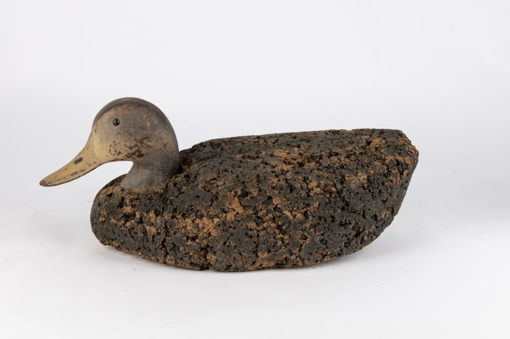 ANTIQUE CARVED CORK DUCK DECOY - 2