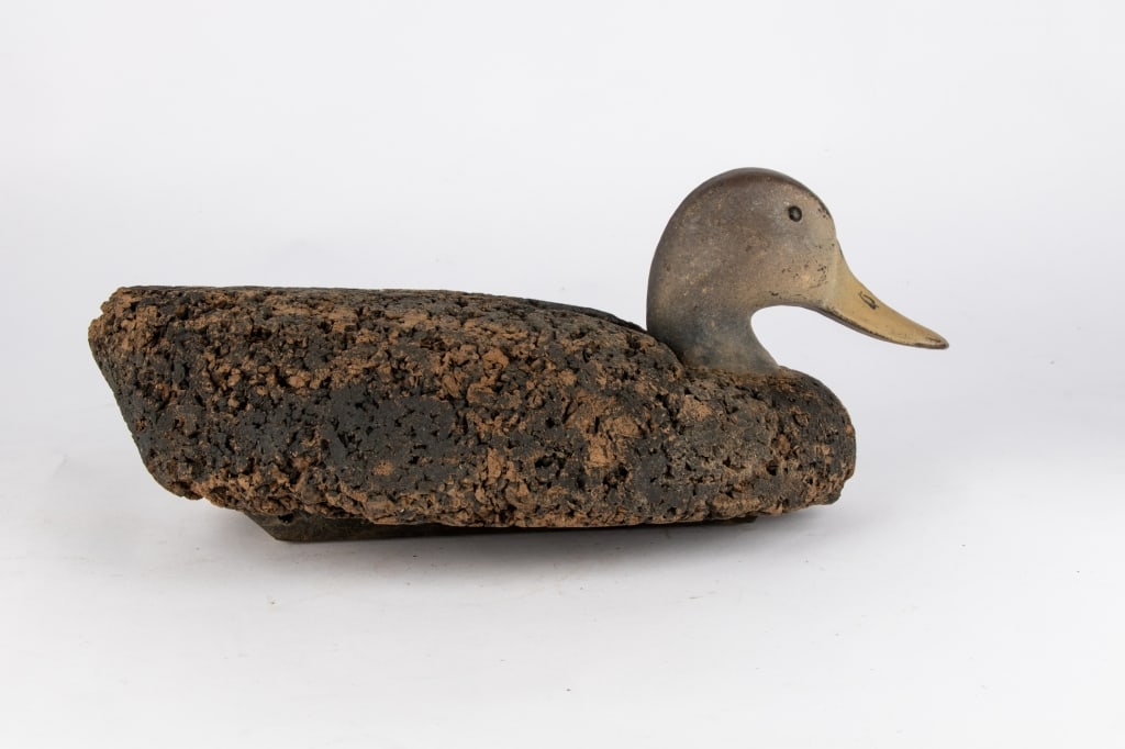 ANTIQUE CARVED CORK DUCK DECOY - 4