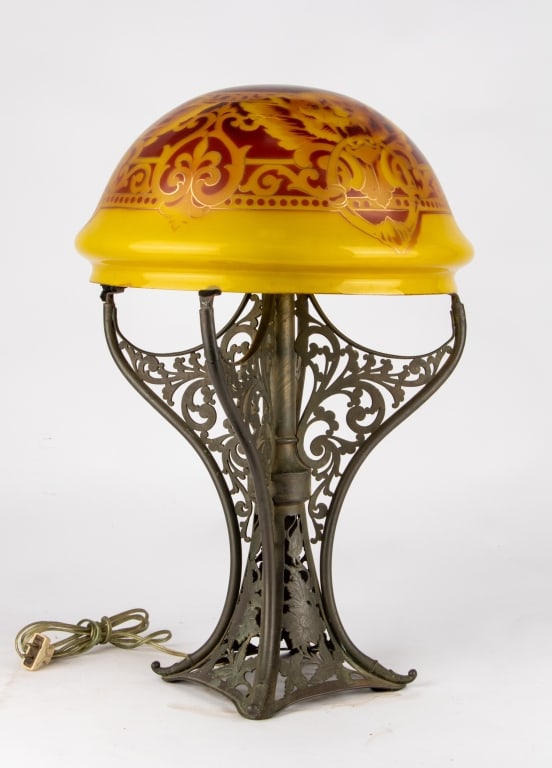 EMILE GALLE STYLE BRONZE HAND-PAINTED TABLE LAMP - 3