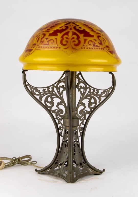 EMILE GALLE STYLE BRONZE HAND-PAINTED TABLE LAMP - 4