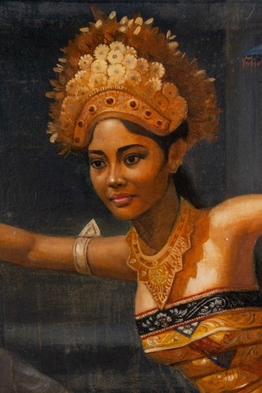 INDONESIAN BALINESE LEGONG DANCER PAINTING - 7