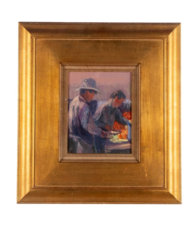 LESANNE PELLE COFFIN, ABSTRACT PORTRAIT, O/B: Lesanne Pelle Coffin. Untitled - O/B, signed to LL, framed. Approximate dimensions: h. 21", w. 19", d. 1.5" Disclaimer: Participating bidders must have a credit card on file with LiveAuctioneers in