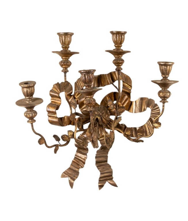 20TH C. ITALIAN HAND-CARVED BOW MOTIF WALL SCONCE (1 of 5)