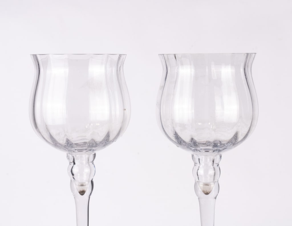LARGE LONG STEM HAND BLOWN GLASS CANDLE HOLDERS - 2