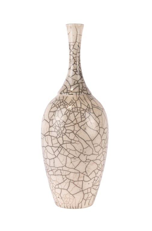 BOB GREEN CRACKLE GLAZE RAKU CERAMIC VASE (1 of 6)