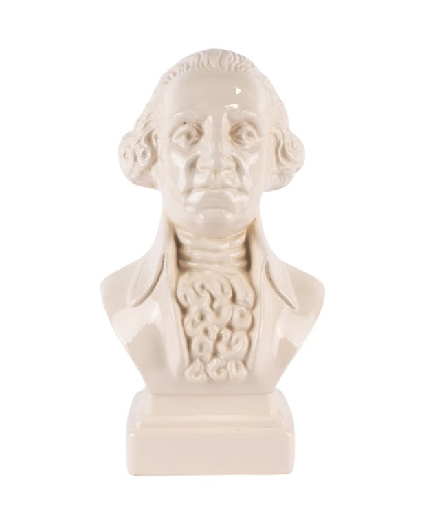GEORGE WASHINGTON CERAMIC BUST: George Washington ceramic bust. Approximate dimensions: h. 11.5", w. 6", d. 4.5" Disclaimer: Participating bidders must have a credit card on file with LiveAuctioneers in order for their bidding