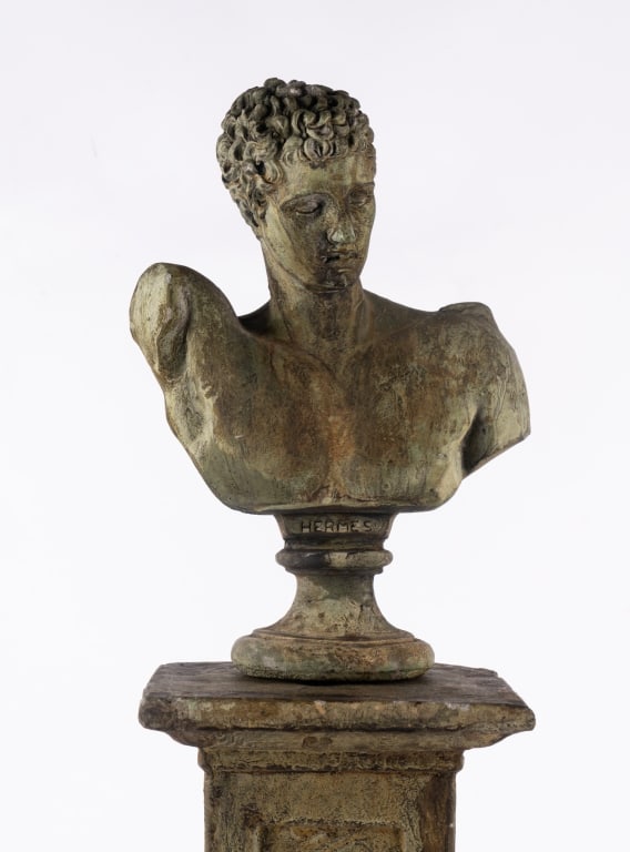 CAST STONE HERMES BUST ON PEDESTAL - 2