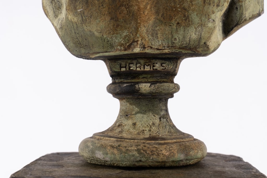 CAST STONE HERMES BUST ON PEDESTAL - 4