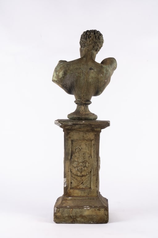 CAST STONE HERMES BUST ON PEDESTAL - 5