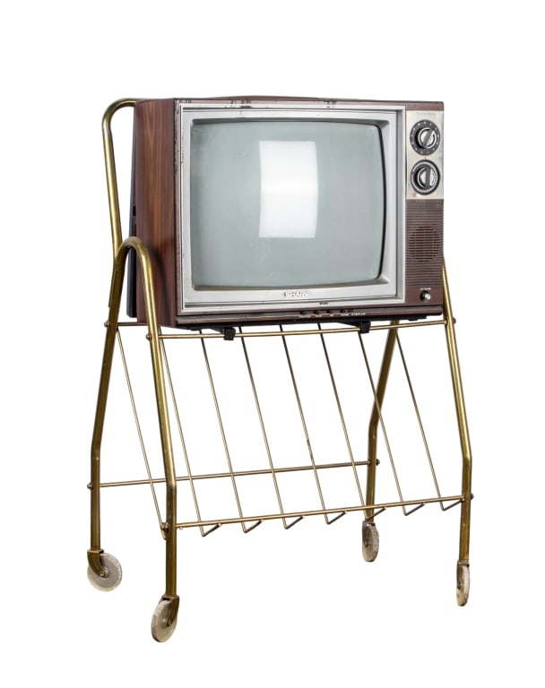 VINTAGE SHARP TV ON MID-CENTURY ROLLING CARD (1 of 6)