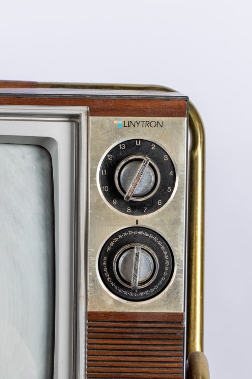 VINTAGE SHARP TV ON MID-CENTURY ROLLING CARD - 3