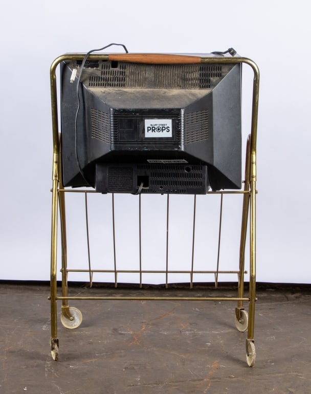 VINTAGE SHARP TV ON MID-CENTURY ROLLING CARD - 6