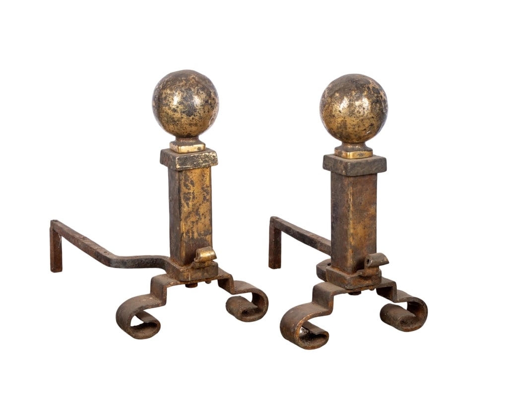 PAIR OF ANTIQUE CANNONBALL ANDIRONS (1 of 4)