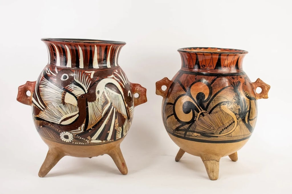 PAIR OF MEXICAN TONALA TERRACOTTA POTTERY VESSELS - 4