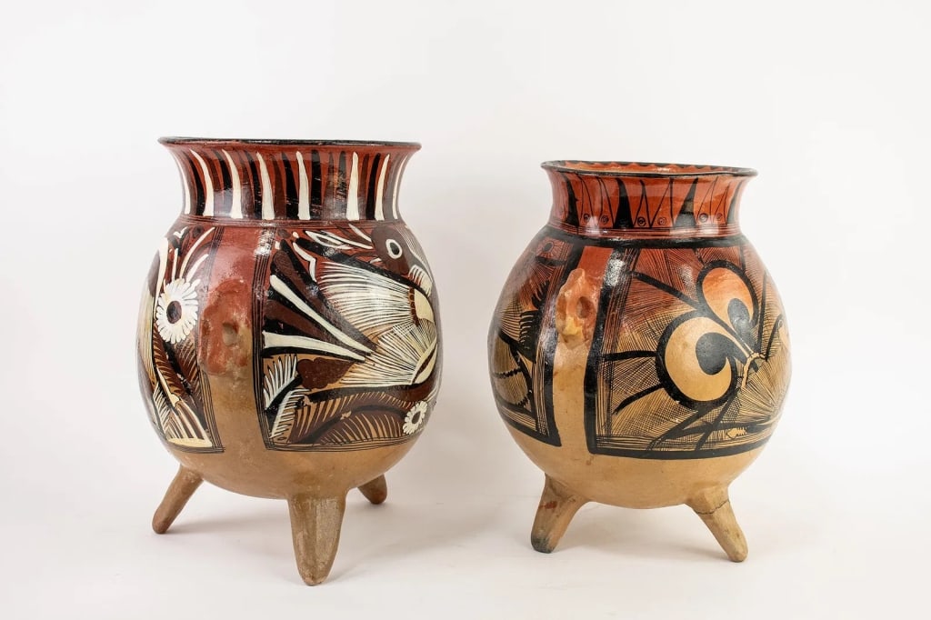 PAIR OF MEXICAN TONALA TERRACOTTA POTTERY VESSELS - 5