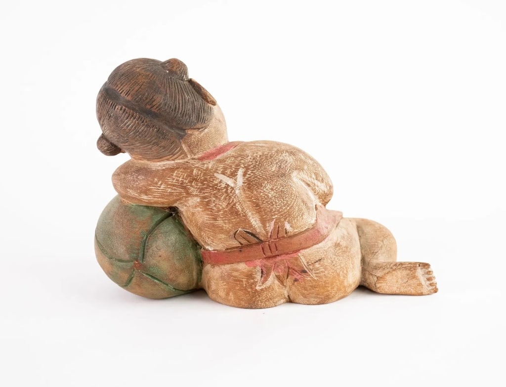 CHINESE HAND CARVED WOOD SLEEPING CHILD FIGURE - 4