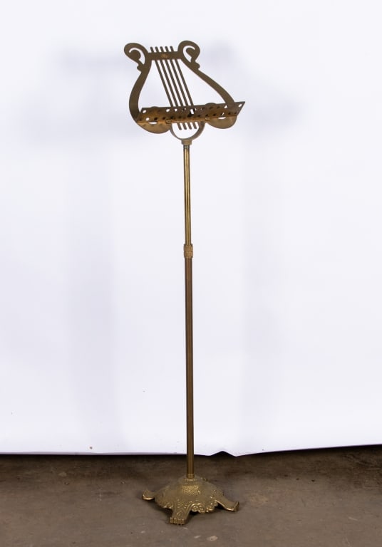 4 VINTAGE BRASS SHEET MUSIC STANDS - 7
