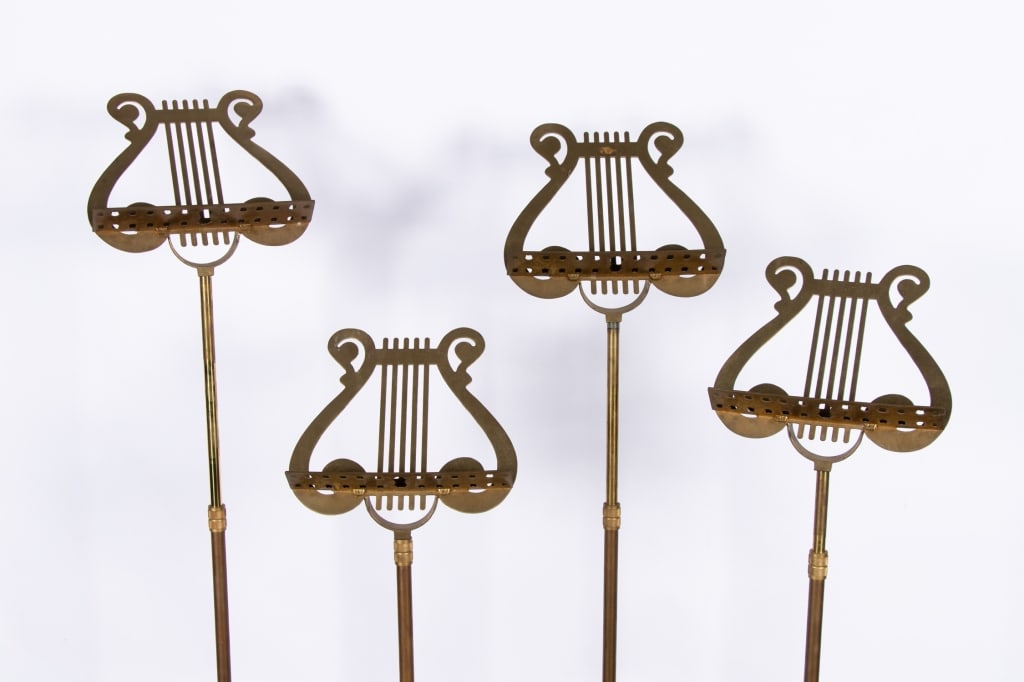 4 VINTAGE BRASS SHEET MUSIC STANDS - 2