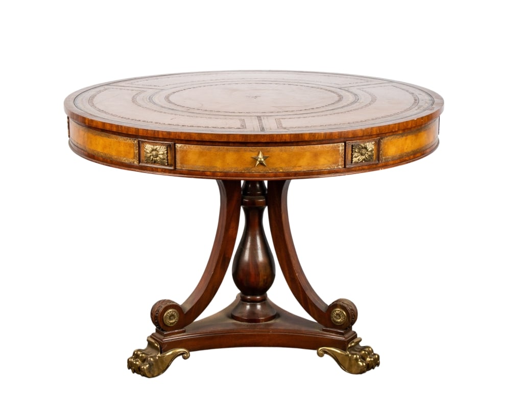 MAITLAND-SMITH MAHOGANY ROUND TABLE W/ LEATHER TOP (1 of 7)