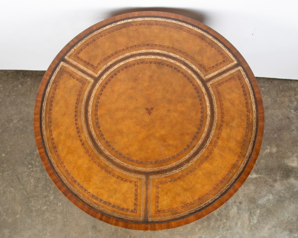 MAITLAND-SMITH MAHOGANY ROUND TABLE W/ LEATHER TOP - 2