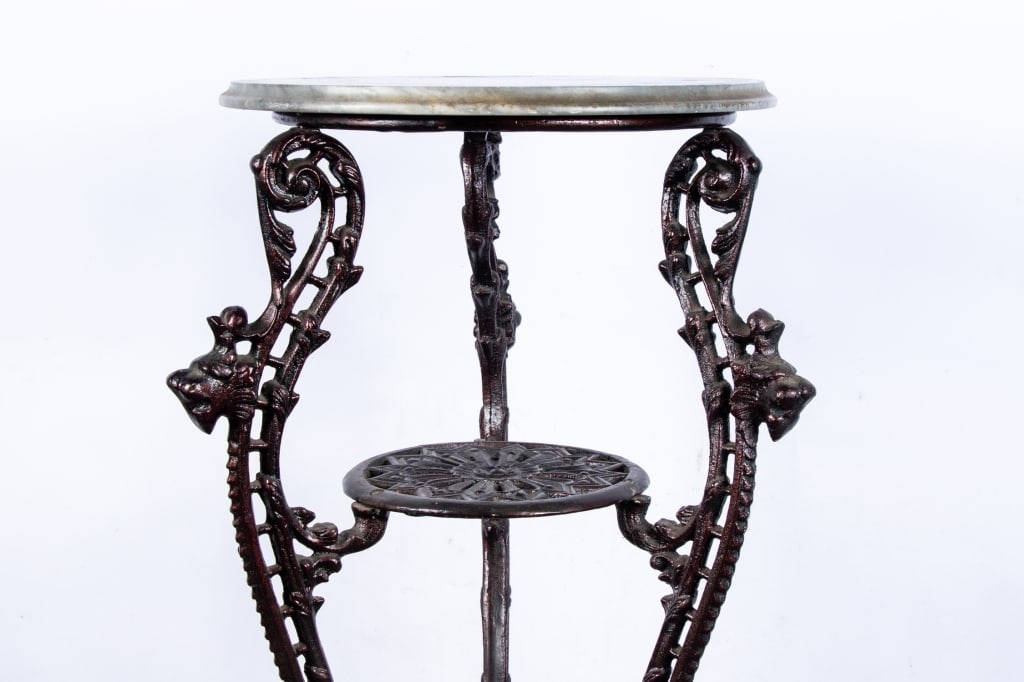 VICTORIAN STYLE IRON & MARBLE SIDE TABLE - 2