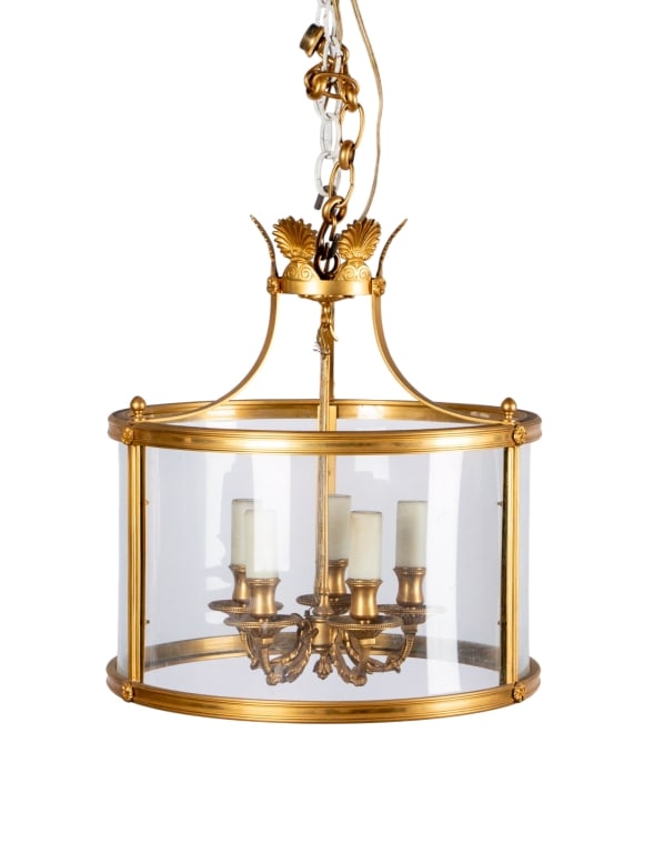 CONTEMPORARY FRENCH EMPIRE STYLE CHANDELIER: Contemporary French Empire style chandelier. Approximate dimensions: h. 16", dia. 15" Disclaimer: Participating bidders must have a credit card on file with LiveAuctioneers in order for their bidding 