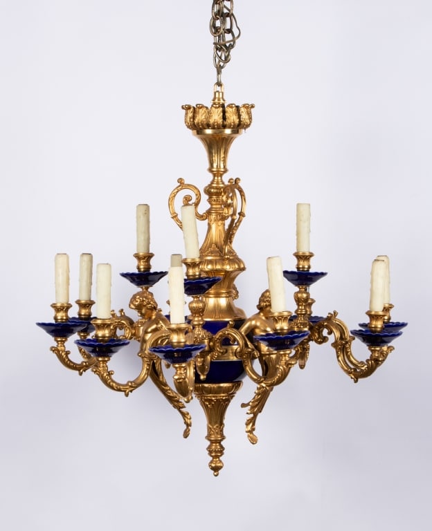 ITALIAN GILT BRONZE PUTTI CHANDELIER - 2