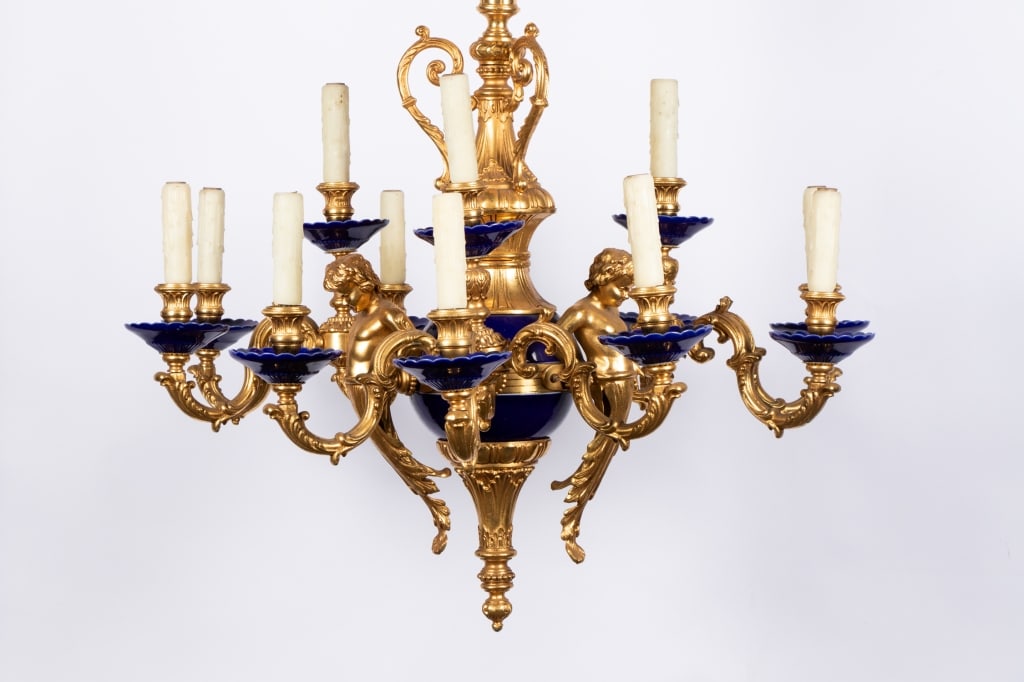 ITALIAN GILT BRONZE PUTTI CHANDELIER - 3