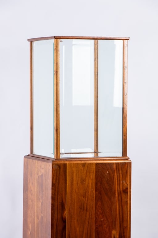 SPANISH CEDAR BEVELED GLASS MUSEUM DISPLAY CASE - 2