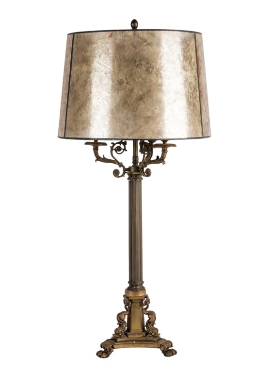 REGENCY STYLE BRASS TABLE LAMP WITH MICA SHADE (1 of 9)