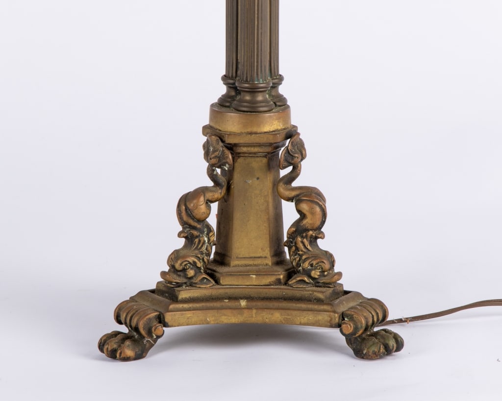 REGENCY STYLE BRASS TABLE LAMP WITH MICA SHADE - 3