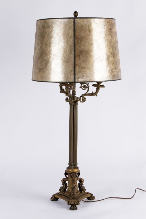 REGENCY STYLE BRASS TABLE LAMP WITH MICA SHADE - 6