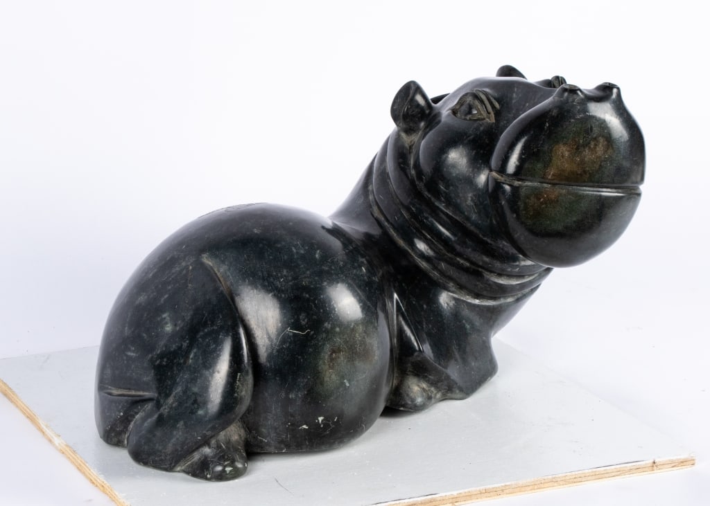 SERPENTINE STONE HIPPOPOTAMUS SHONA SCULPTURE - 2