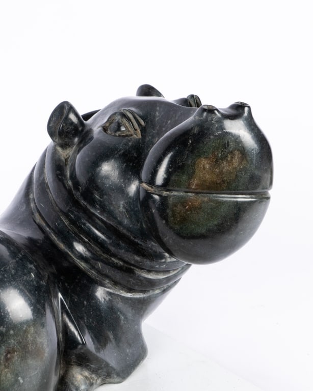 SERPENTINE STONE HIPPOPOTAMUS SHONA SCULPTURE - 3