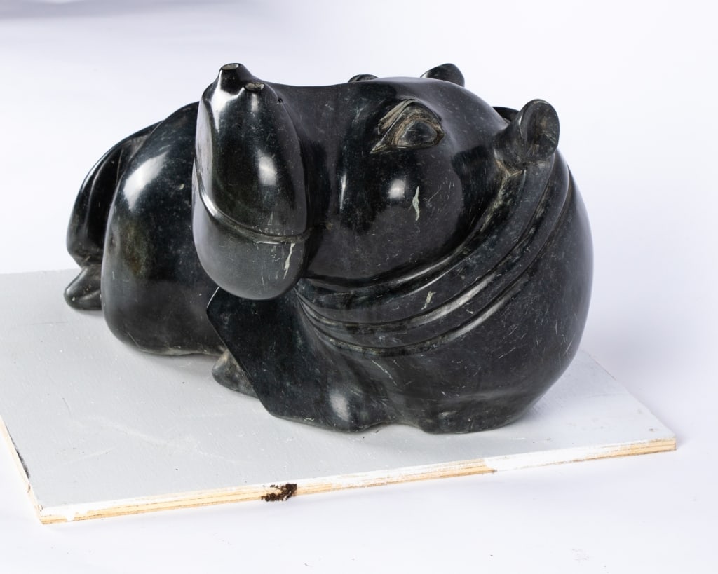 SERPENTINE STONE HIPPOPOTAMUS SHONA SCULPTURE - 5