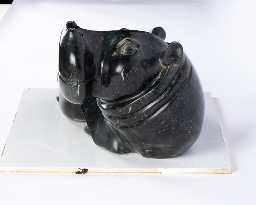 SERPENTINE STONE HIPPOPOTAMUS SHONA SCULPTURE - 6