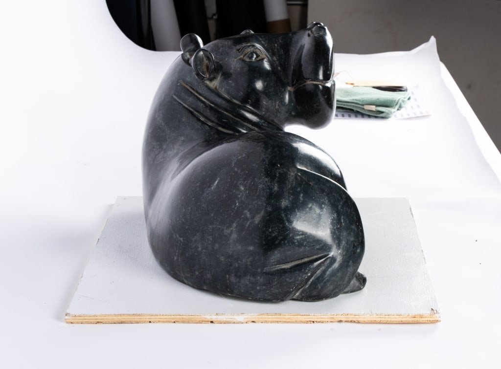 SERPENTINE STONE HIPPOPOTAMUS SHONA SCULPTURE - 7