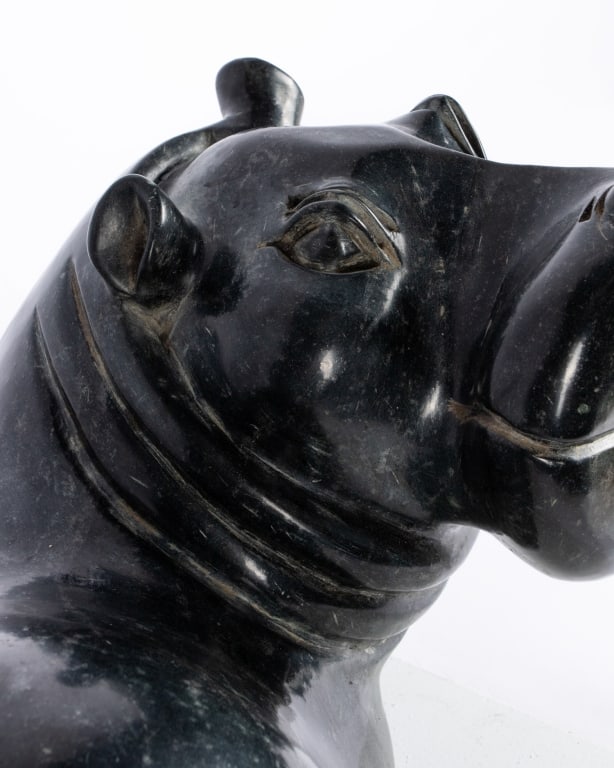 SERPENTINE STONE HIPPOPOTAMUS SHONA SCULPTURE - 8