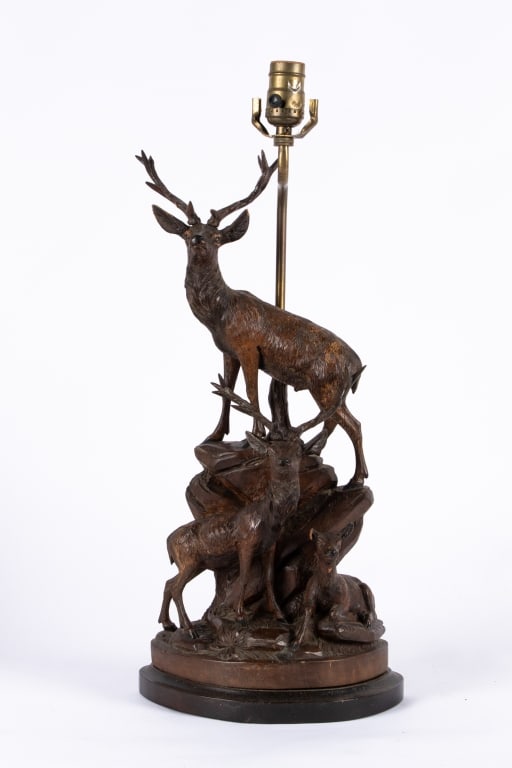ANTIQUE BLACK FOREST STAG TABLE LAMP - 2