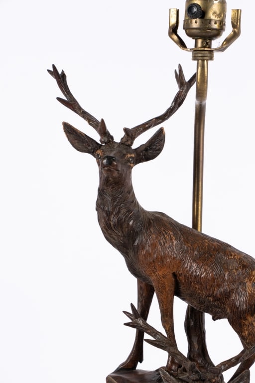 ANTIQUE BLACK FOREST STAG TABLE LAMP - 4