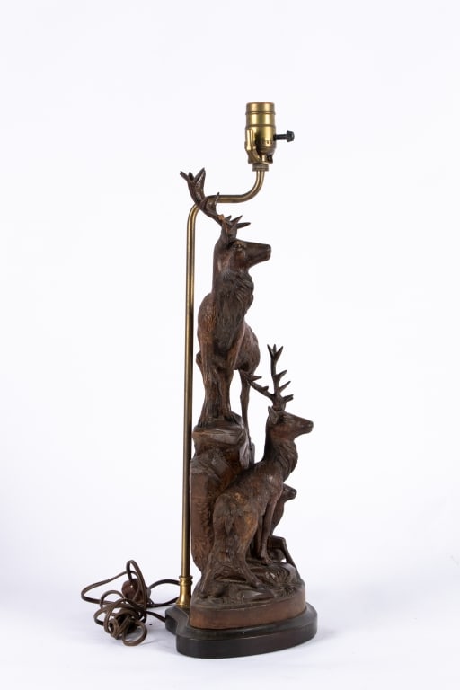 ANTIQUE BLACK FOREST STAG TABLE LAMP - 6