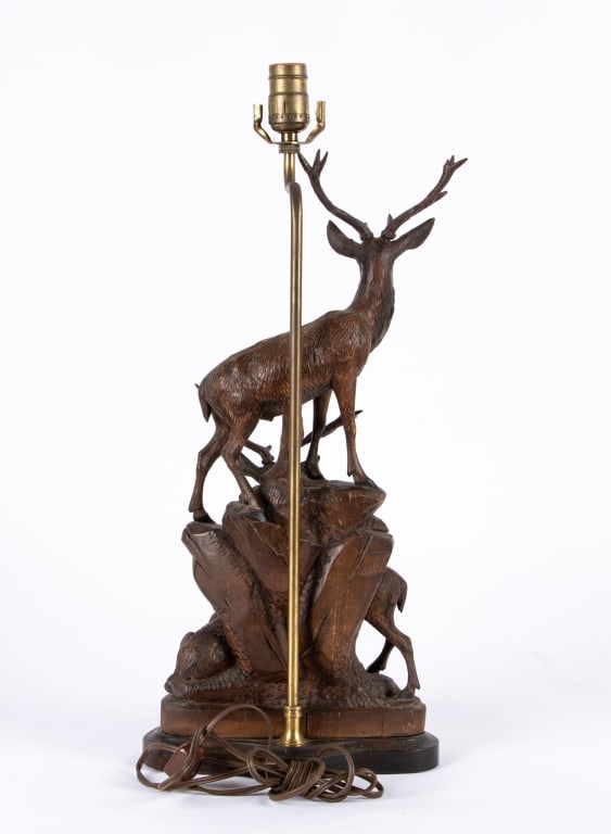 ANTIQUE BLACK FOREST STAG TABLE LAMP - 7