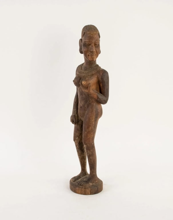AFRICAN HAND CARVED WOOD FIGURAL NUDE STATUE - 2