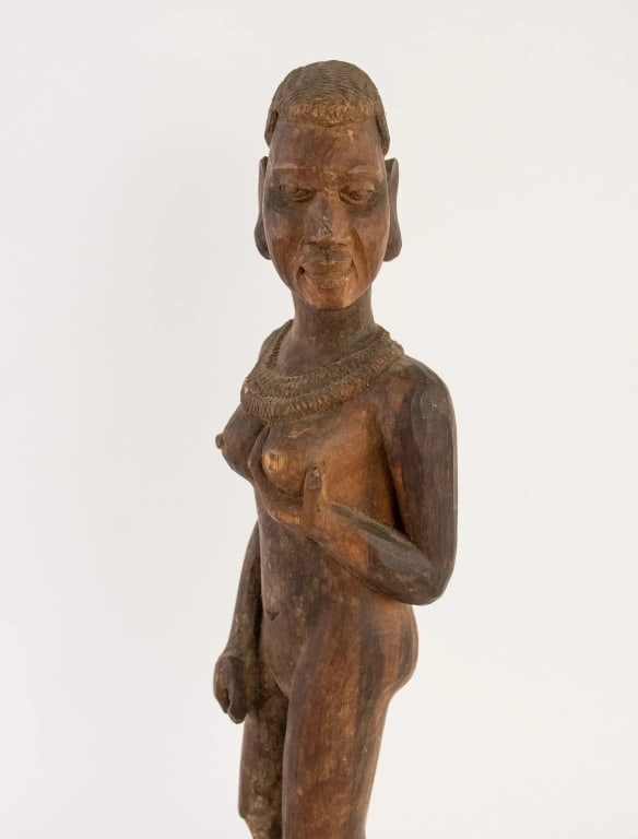 AFRICAN HAND CARVED WOOD FIGURAL NUDE STATUE - 3
