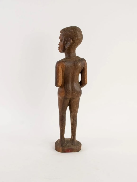 AFRICAN HAND CARVED WOOD FIGURAL NUDE STATUE - 4