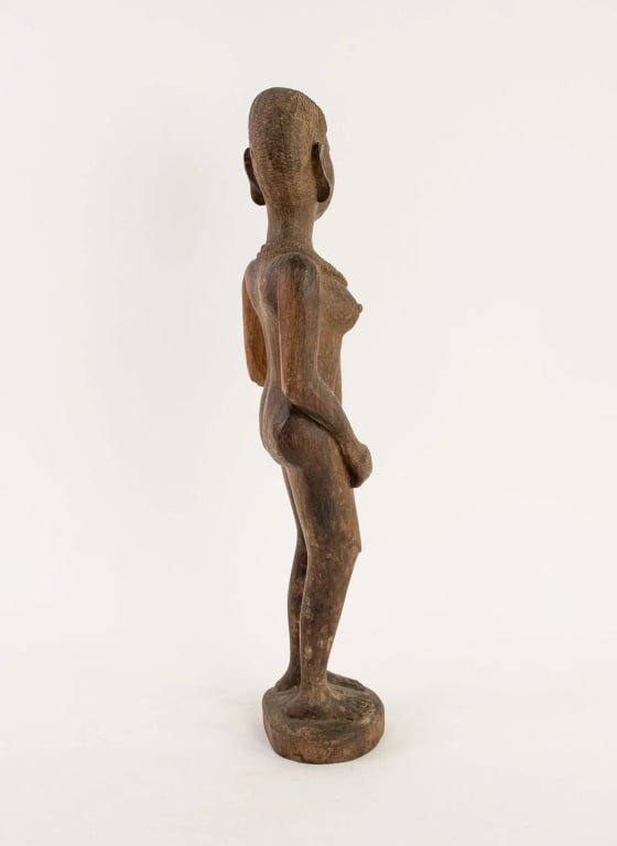 AFRICAN HAND CARVED WOOD FIGURAL NUDE STATUE - 5
