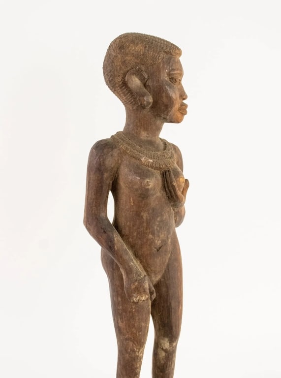 AFRICAN HAND CARVED WOOD FIGURAL NUDE STATUE - 6
