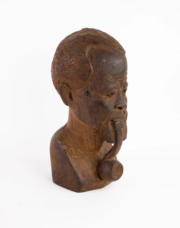 AFRICAN WOOD CARVED BUST SCULPTURE - 2